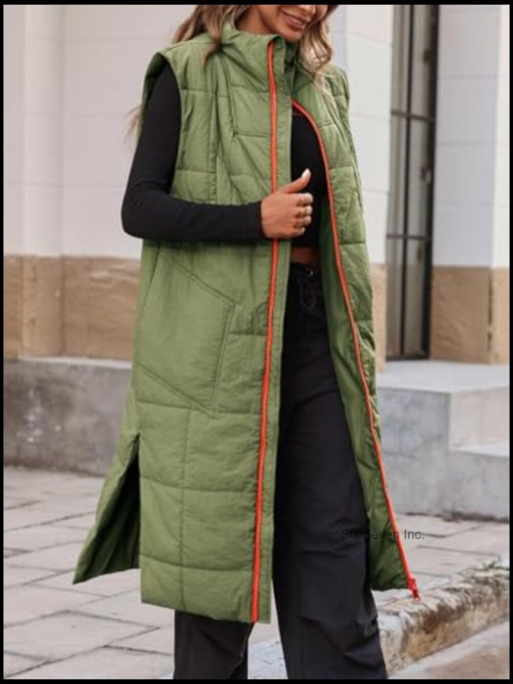 Long Quilted Puffer Vest Lightweight Sleeveless Winter Jacket Side Slit - Picture 5 of 5